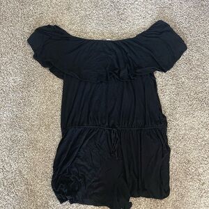 Old Navy Black Off-Shoulder Romper with Ruffle Neckline